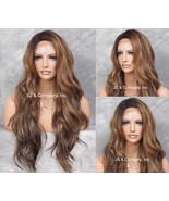 Human Hair Blend Heat OK Full Lace Front Wig Wavy Caramel Brown mix Dark... - $164.05 CAD