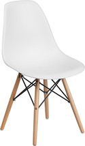 White Plastic Chair From Flash Furniture&#39;S Elon Series With Wooden Legs. - £52.41 GBP