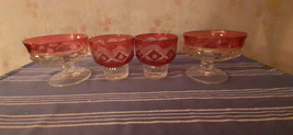 Unusual Vintage Cranberry Glass Candle Holders &amp; 2 Etched Cranberry Dess... - £6.29 GBP