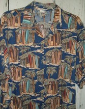 Vintage HAWAIIAN SHIRT Blue with Surfboards JFF uniforms Aloha Beach Sz L - £13.14 GBP