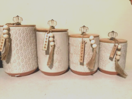 New Canister set with Wood Lids and Blessing Beads - £75.93 GBP