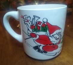 VINTAGE Santa Claus Skiing Snow Winter Coffee Mug Cup Tea Christmas USA - £11.25 GBP