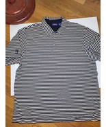 Men&#39;s PGA Tour LN golf polo Shirt blue stripe XL Snap collar - £17.12 GBP