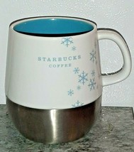 Starbucks Coffee Tea Mug 2007 Holiday Snowflake Aqua White Silver Thermal 14 oz. - £16.15 GBP