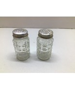 Vintage Salt Pepper Shakers Aluminum Tops Waffle glass 3 Inches - $7.92