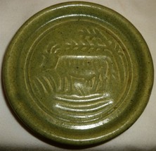 GREEN POTTERY CERAMIC COASTER VOTIVE CANDLEHOLDER - $4.00