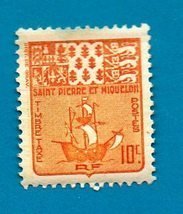 St. Pierre et Miquelon (mint postage due stamp) 1947 Coat of Arms &amp; Ship... - £2.30 GBP
