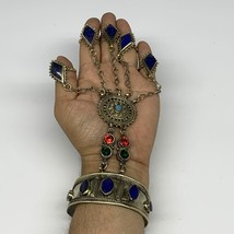 92.1g, 7.25&quot; Tribal Turkmen Lapis Inlay 5 Finger Cuff Bracelet @Afghanistan, B13 - £15.96 GBP