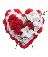 DELUXE SILK RED FLORAL HEART: grave-site remembrance of love one - £73.58 GBP