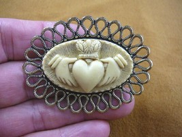 CM38-101) traditional CLADDAGH heart hands ivory colored CAMEO brass Pin Pendant - £26.08 GBP