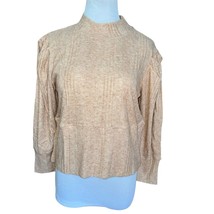 BOG Band of the Free Tan Camel Long Puff Sleeve Mock Neck Knit Blouse La... - $14.85