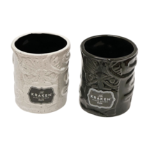 Kraken Rum Tiki Mug Lot 2 Octopus Black &amp; Rare White Ceramic Tumbler - $37.56