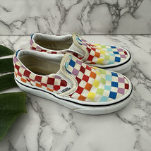 Vans Kids Slip On Checkerboard Sneakers Size 12 White Rainbow Check Skate - £15.63 GBP