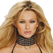 Wide Leather Collar O Ring Nail Head Studs Snap Closure Choker 2-1/4&quot; L9620 - $29.69