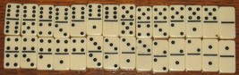 Vintage Yellowish White &amp; Black Dot Bakelite Dominoes Complete Set of 28 - $28.71