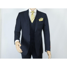 Men Suit BERLUSCONI Turkey 100% Italian Wool Super 180's Vested #Ber17 Navy Blue image 4