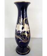 Vintage 1960&#39;s Cobalt Blue Vase W/ Gold Flowers Staffel Limburg Germany ... - $64.11 CAD
