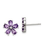 Sterling Silver Amethyst Flower Post Back Earrings - €83,22 EUR