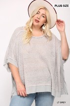 Women&#39;s Plus Size Light Grey Knit And Woven Mixed Top With Poncho (1XL) - £46.58 GBP