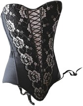 CORSET POWERNET  SCALLOP LACED REMOVEABLE GARTER CORSET TOP EBONY IVORY - $37.99+