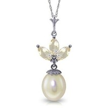 4.75 Carat 14K Solid White Gold Necklace Gemstone Pearl White Topaz 14&quot;-... - £250.98 GBP