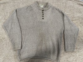 Vintage Eddie Bauer Henley Pullover Tan Cotton Knit Sweater Men&#39;s Large - £23.34 GBP