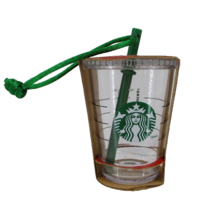 Starbucks 2014 Clear Mini Cold Coffee Cup w Straw Mermaid Logo Holiday Ornament - $11.86