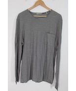 Vince L Black White Stripe Pima Cotton Raw Hem Long Sleeve Pocket Tee Sh... - $39.90