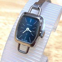 VTG Waltham Lady 17J Silver Blue Cuff Bangle Swiss Hand-Wind Mechanical Watch - £13.00 GBP