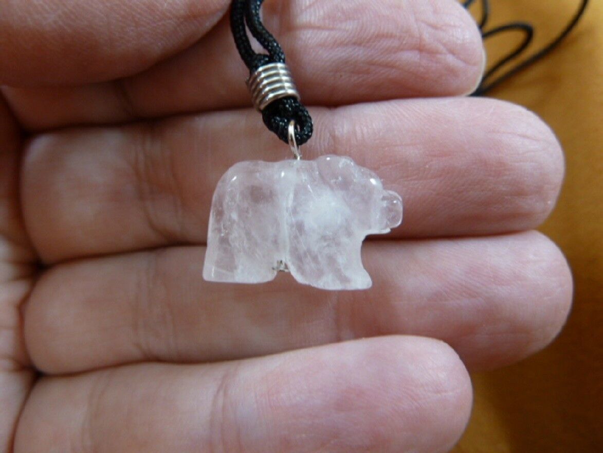an-bear-25) BEAR Pink Rose Quartz simple carving PENDANT necklace gemsto... - $7.70