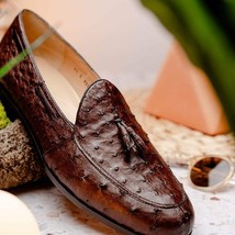 Aubiere Genuine Ostrich Quill Dress Tassel Loafers Brown image 11