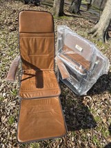 2 Vintage Lounger Folding Lawn Chairs Brown Faux Leather 1970s - £270.15 GBP