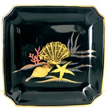 Otagiri Trinket Dish Black with Gold Sea Life Motif 5&quot; x 5&quot; Made in Japan EUC - £5.48 GBP