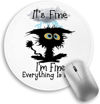 Black Cat round Mouse Pad, Funny Small Mouse Pad with Non-Slip Rubber Base, Stit - £9.26 GBP