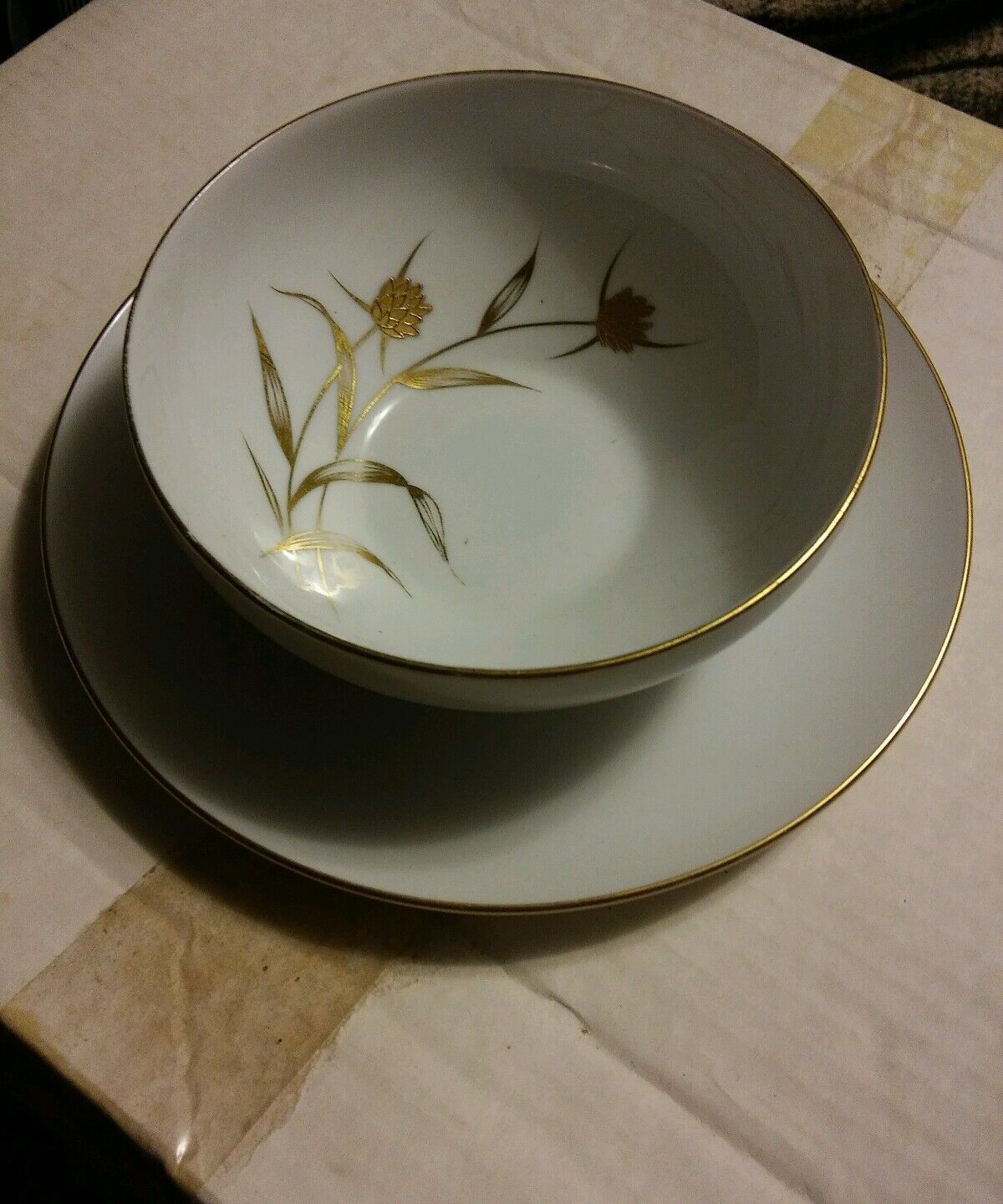 029 Gold China Gold Dahlia Japan NE 2906 Bowl &amp; Plate Combo Attached - $15.99