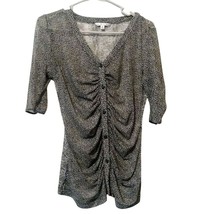 Cabi Medium Top Black &amp; Gray Animal Print Button Down Semi-Sheer Blouse ... - $16.93