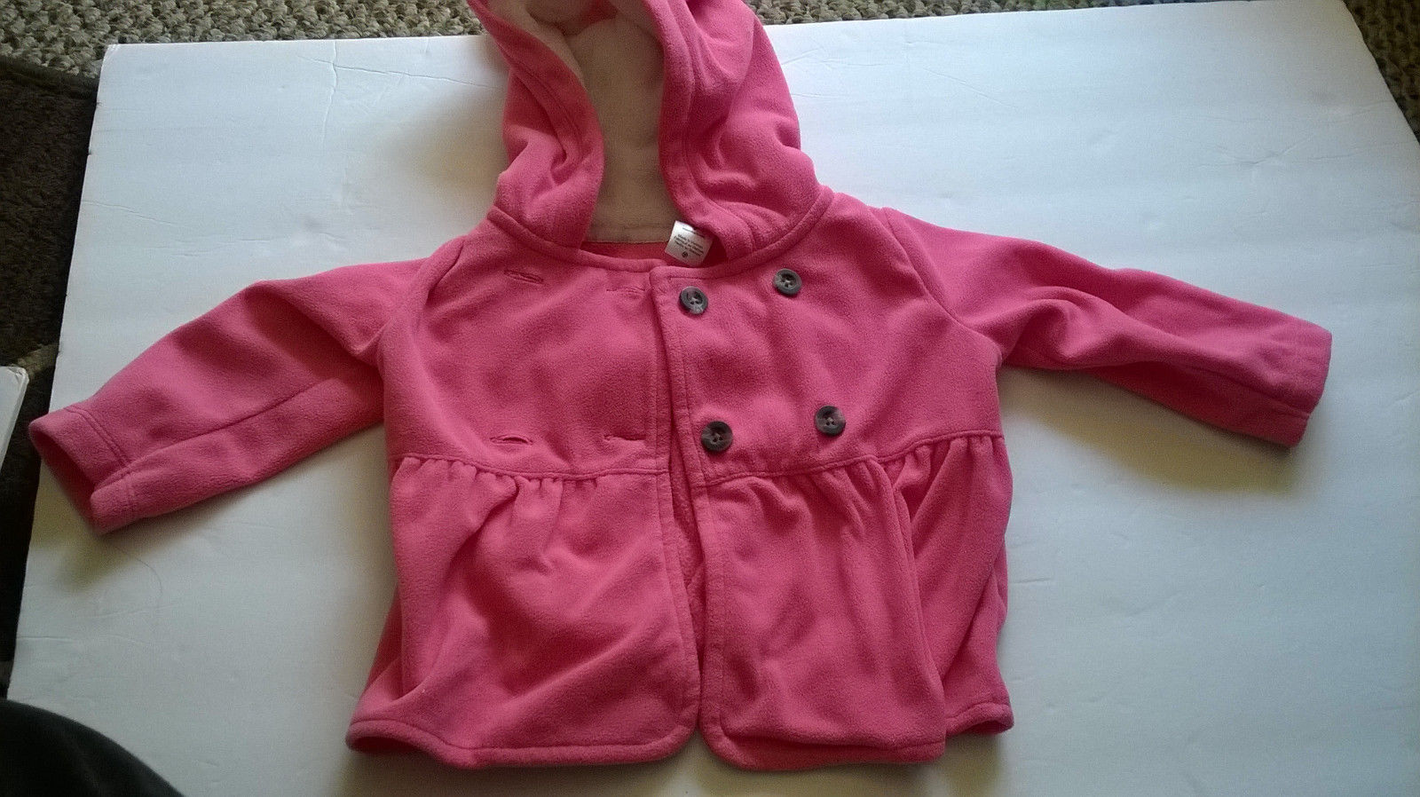 Carter's Baby Girl Pink Fleece Jacket Hood & Ears size 9 months Double Buttons - $17.39