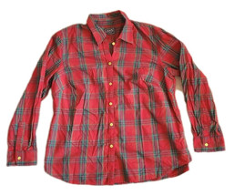 Chaps Classics Gold Button Shirt Women M Medium Plaid Red Multicolor Lon... - $7.68