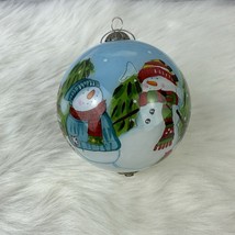 Pier 1 Li Bien 2013 Snowman Glass Christmas Ornament 3” Blue And Red - $10.24