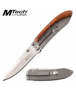 MTech Folding Drop Point Pocket Knife Folder w 3.25&quot; Blade Wood Handle w... - £7.59 GBP