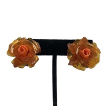 Vintage Rose Clip-On Earrings Orange &amp; Peach Lucite Floral Design - $19.65