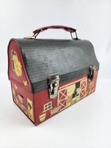 Vintage 1960’s Red Barn Metal Dome Lunchbox - No Thermos missing hinge p... - £27.09 GBP