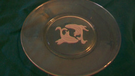 CLEAR GLASS SMALL SERVING PLATE WITH FROSTED DOLPHINS IN CENTER - £23.70 GBP