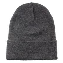 Unisex Plain Warm Knit Beanie Hat Cuff Skull Ski Cap Dark Gray - £10.93 GBP