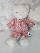 Little Jellycat Plush White Kitten Cat Kitty Lovey Red Pajamas Bedtime 8.5&quot; - £54.87 GBP