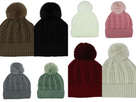 Variety Color Winter Hats Women Double Pom Pom Beanies Women Warm Knit - £17.51 GBP