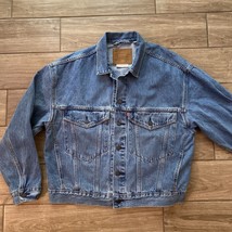 Levis Mens Denim Jacket Size Medium Blue Premium Big E Trucker - £35.92 GBP