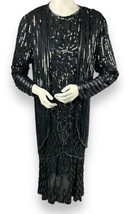 Vtg Fantasy By Lisa Kane Pure Silk Embellished Black Beaded Dress 36” Bust - £57.39 GBP