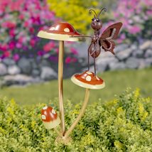 Metal Bustling Butterflies on Mushrooms Short Garden/Pot Stake (2 Butterflies, S - £35.93 GBP