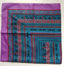 Womans Scarf Aztec Design Blue Purple 30in Square Geometric Head Neck Italy Made - £18.00 GBP